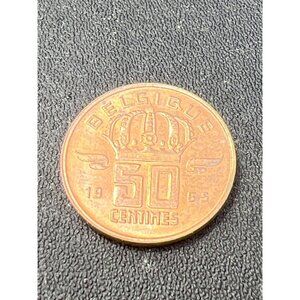 1965 Belgium 50 Centimes Coin Featuring Crown & Soldier Design